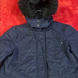 Express Navy blue Puffer jacket coat  with Black Fur Hood size medium M